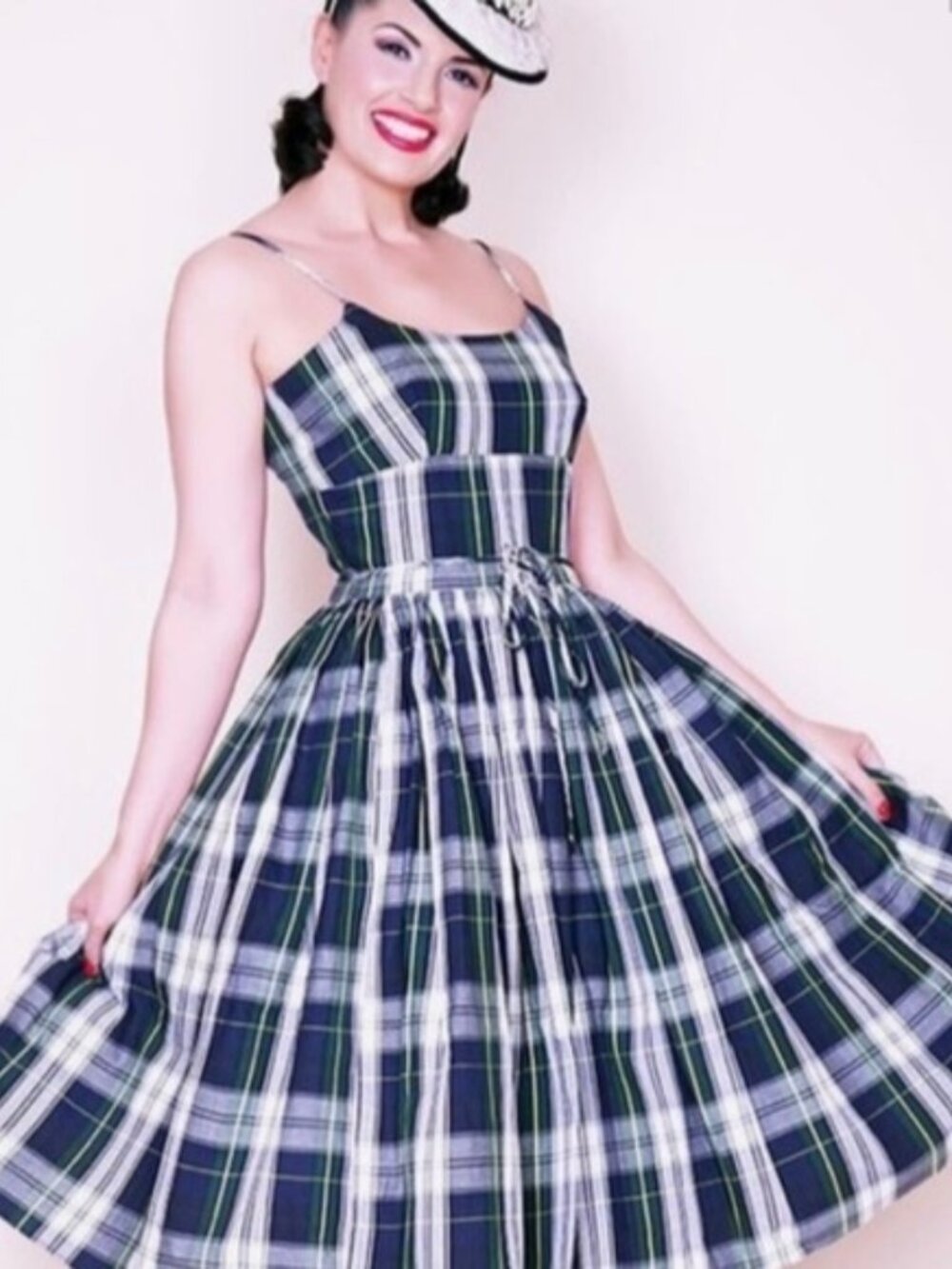 RARE Bernie Dexter Plaid Chelsea Dress Retro Pinup 50s Print GUC 2X